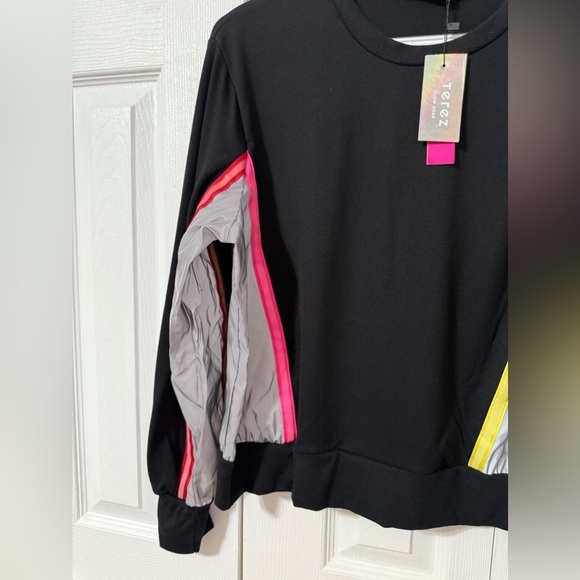 Terez Women’s NWT Colorblock Black Sweatshirt with Reflective Trim Size Small - Picture 11 of 13